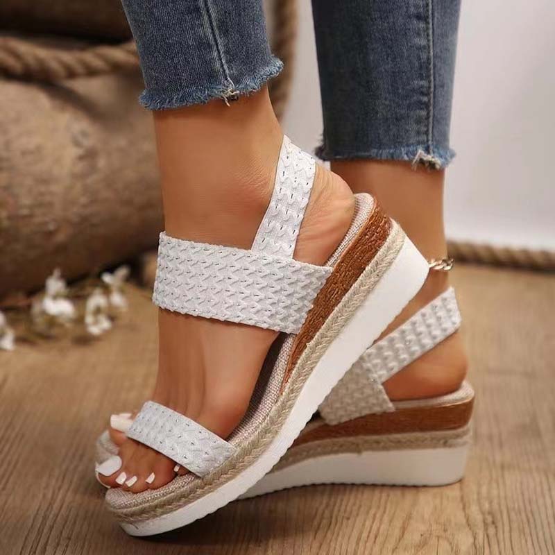 Damen Keilsandalen mit elastischem Band in Schwarz Jully