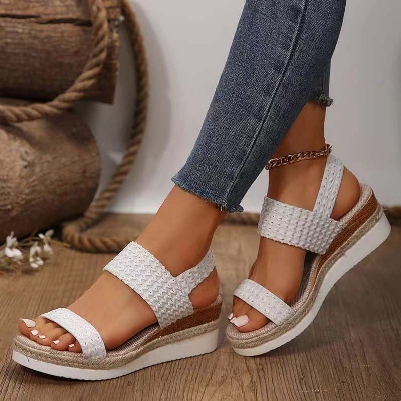 Damen Keilsandalen mit elastischem Band in Schwarz Jully