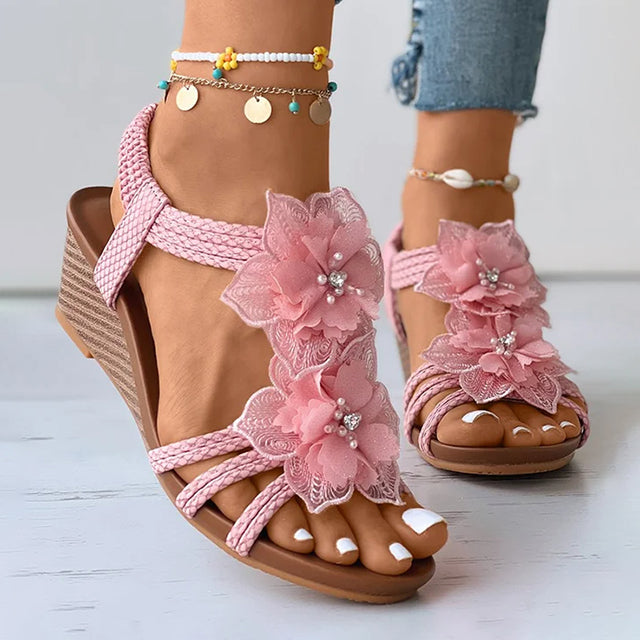 Damen Keilsandalen mit floraler Dekoration Jully