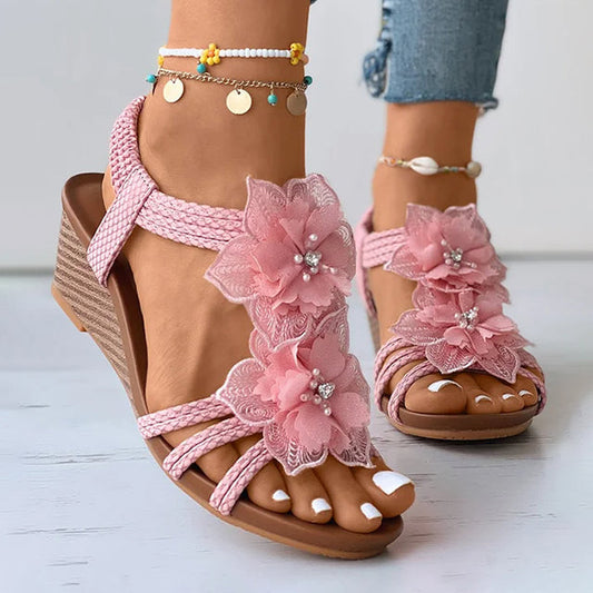 Damen Keilsandalen mit floraler Dekoration Jully