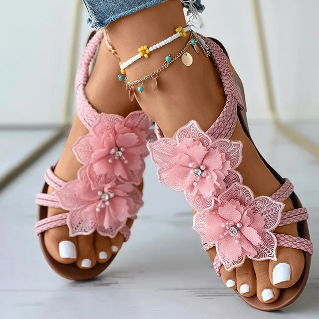 Damen Keilsandalen mit floraler Dekoration Jully