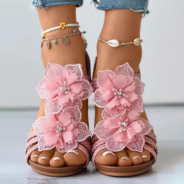 Damen Keilsandalen mit floraler Dekoration Jully