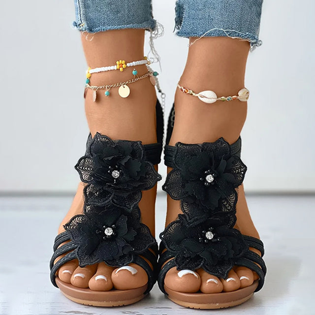 Damen Keilsandalen mit floraler Dekoration Jully
