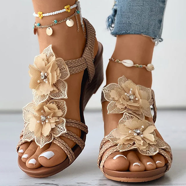 Damen Keilsandalen mit floraler Dekoration Jully
