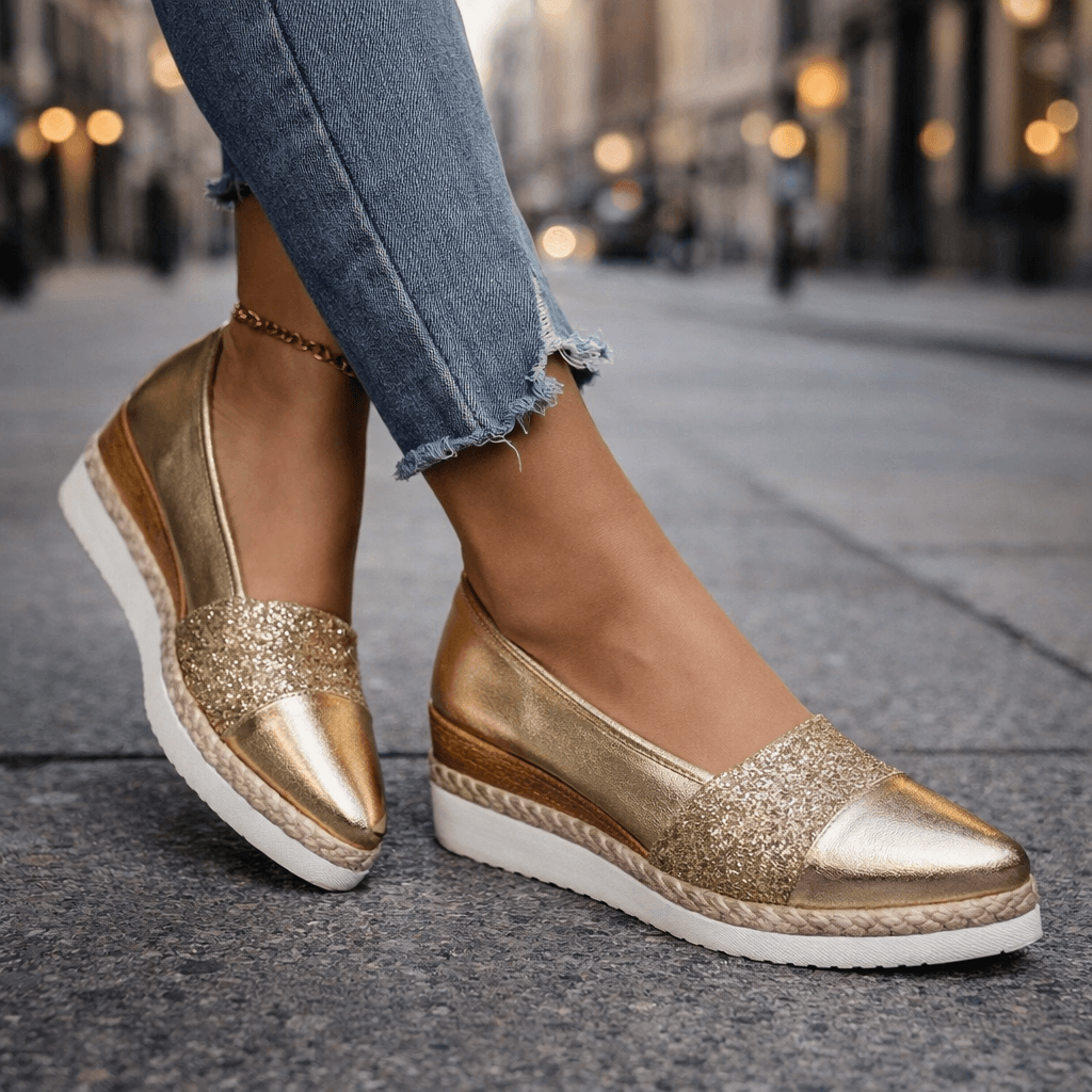 Damen Keilschuhe mit schimmerndem Obermaterial Jully