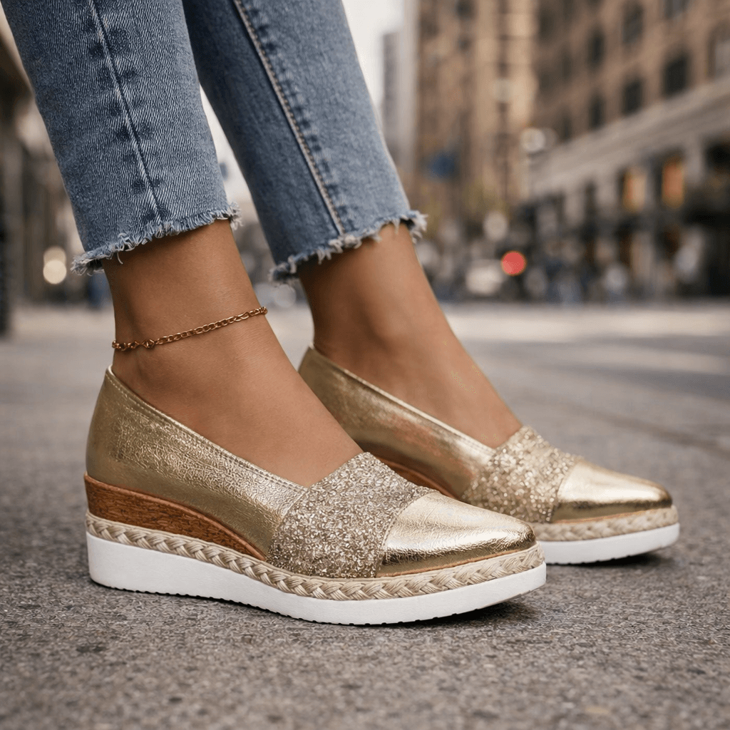 Damen Keilschuhe mit schimmerndem Obermaterial Jully