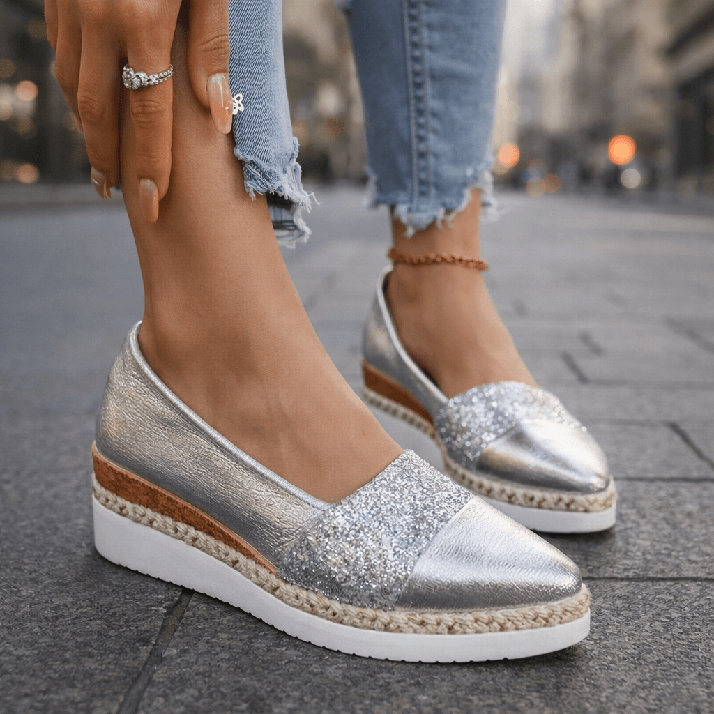 Damen Keilschuhe mit schimmerndem Obermaterial Jully