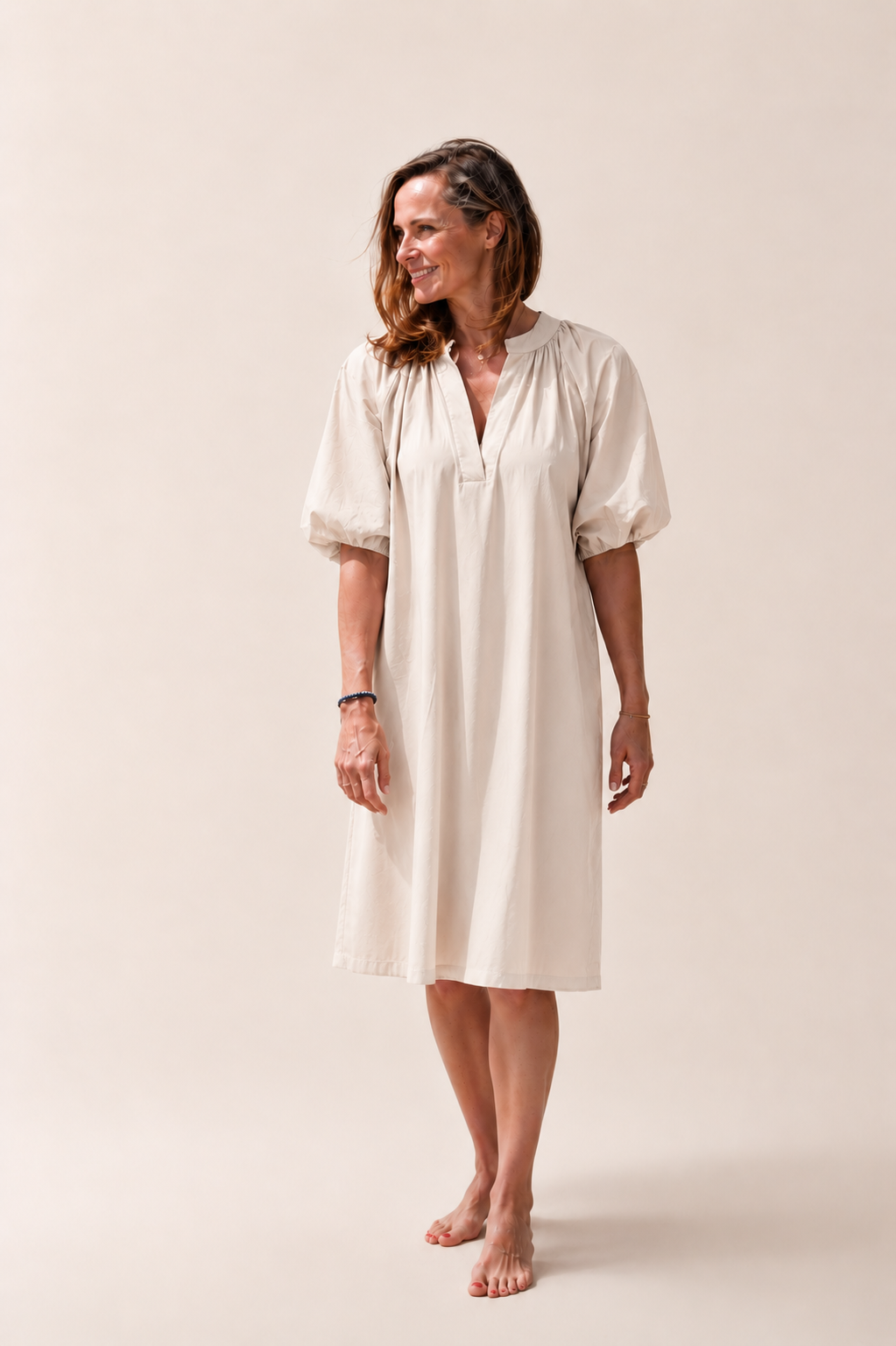 Damen Kleid mit Ballonärmeln aus Baumwolle Jully