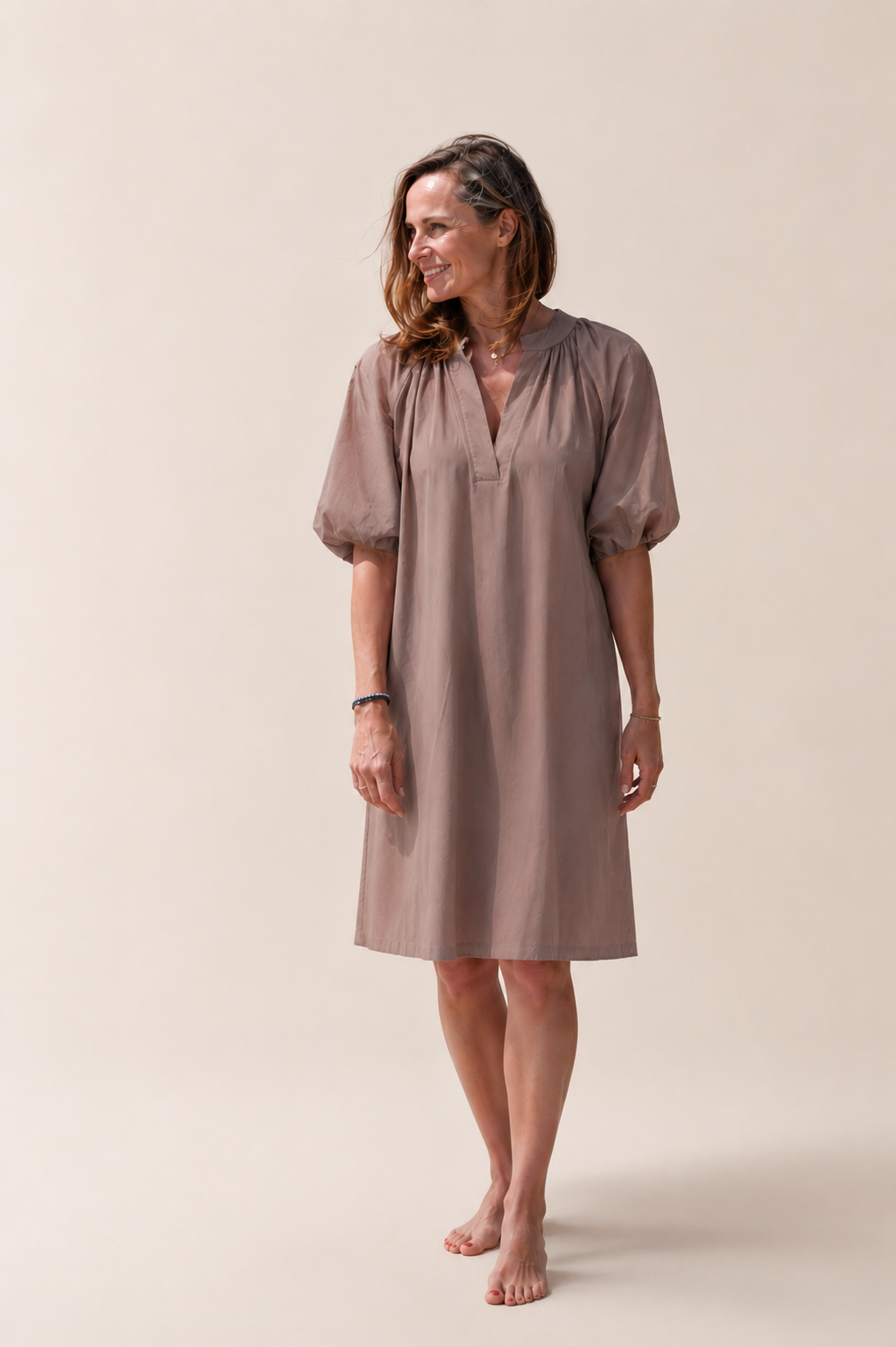 Damen Kleid mit Ballonärmeln aus Baumwolle Jully