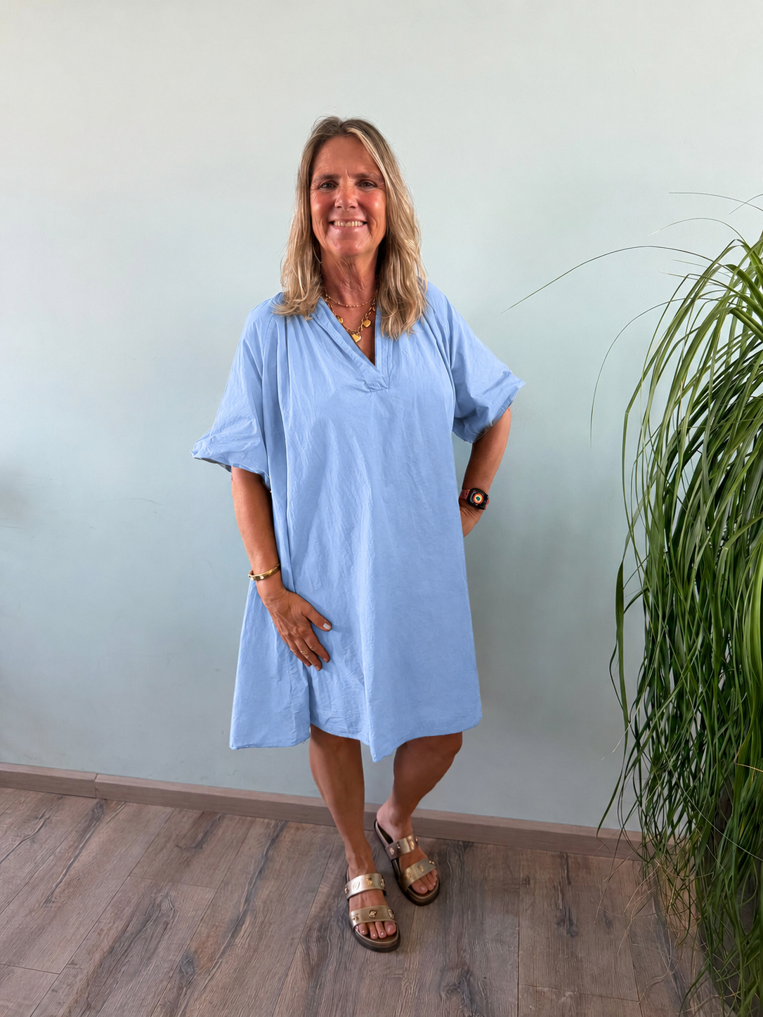 Damen Kleid mit Ballonärmeln aus Baumwolle Jully