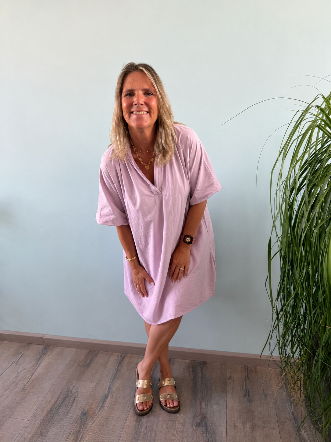 Damen Kleid mit Ballonärmeln aus Baumwolle Jully