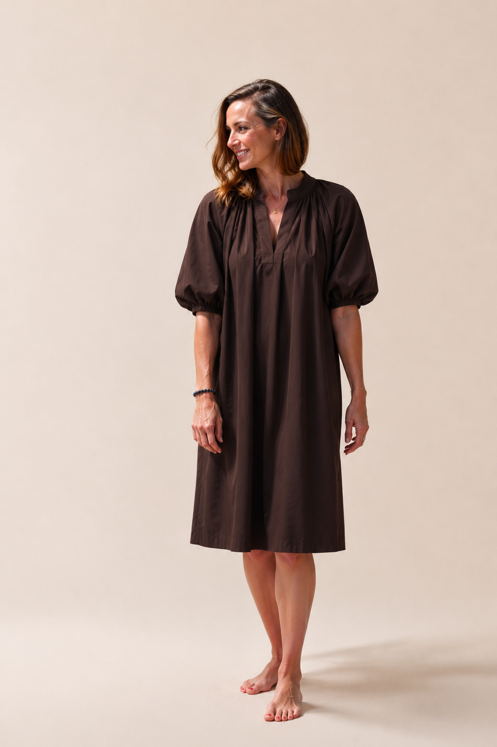 Damen Kleid mit Ballonärmeln aus Baumwolle Jully