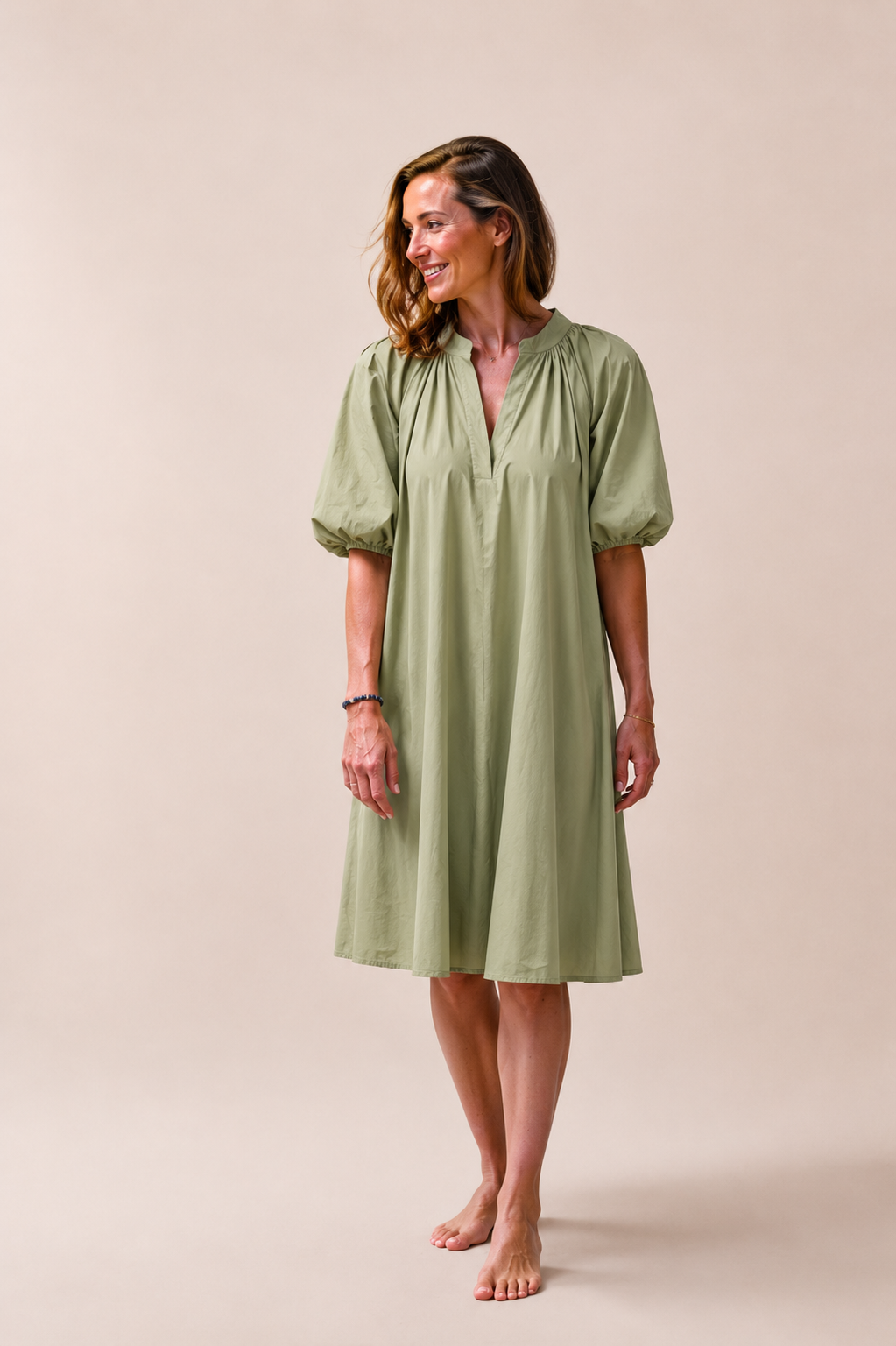 Damen Kleid mit Ballonärmeln aus Baumwolle Jully