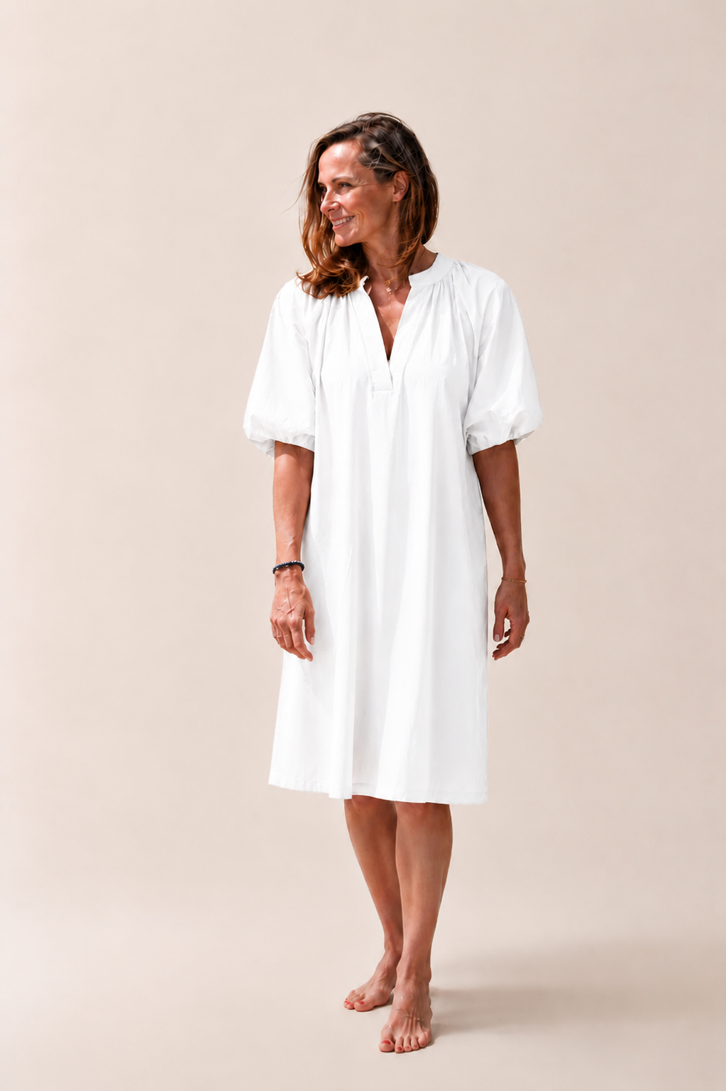 Damen Kleid mit Ballonärmeln aus Baumwolle Jully