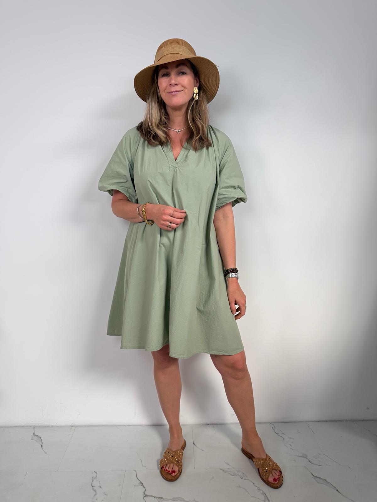 Damen Kleid mit Ballonärmeln aus Baumwolle Jully