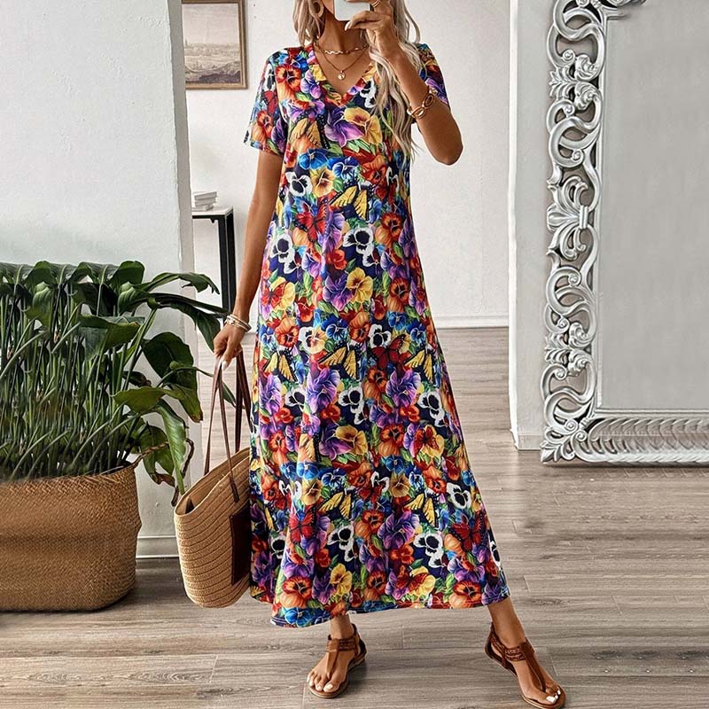 Damen Kleid mit Blumendruck und V-Ausschnitt Jully