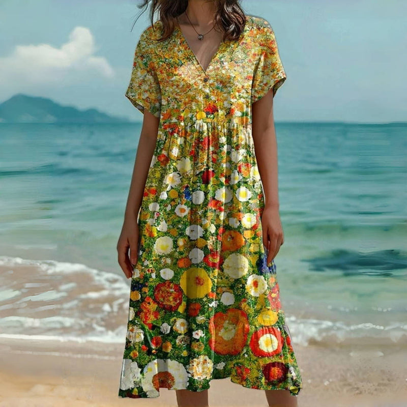 Damen Kleid mit Blumendruck und V-Ausschnitt Jully