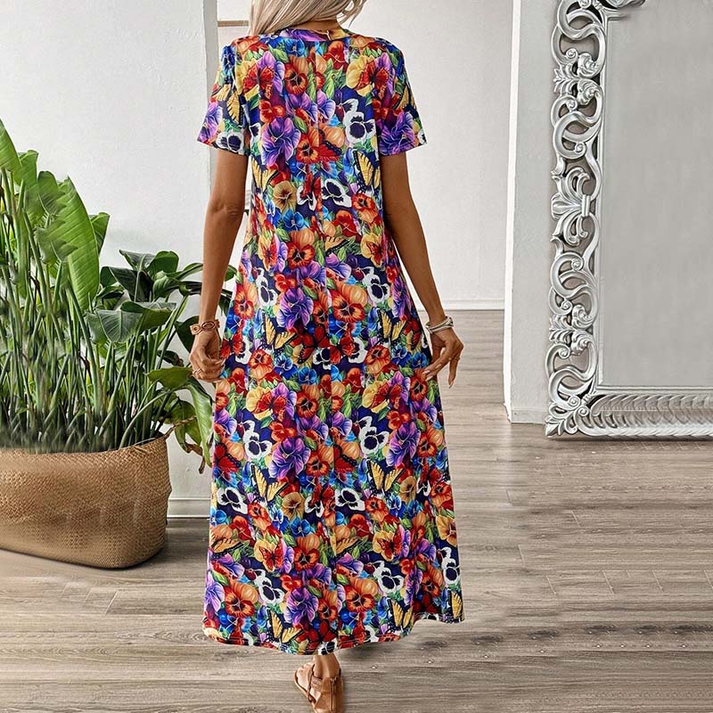 Damen Kleid mit Blumendruck und V-Ausschnitt Jully
