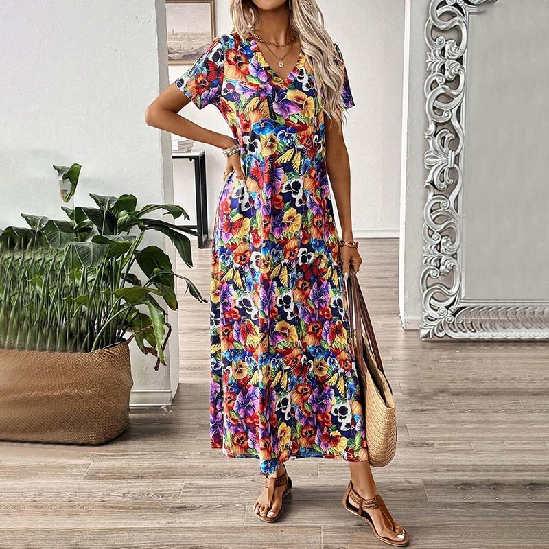 Damen Kleid mit Blumendruck und V-Ausschnitt Jully