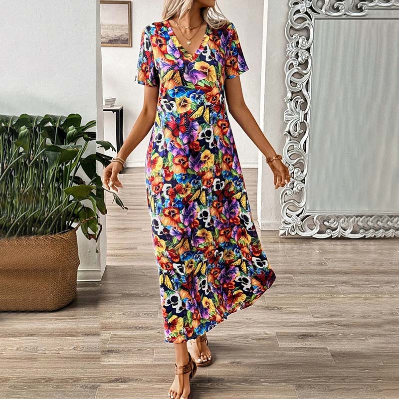 Damen Kleid mit Blumendruck und V-Ausschnitt Jully