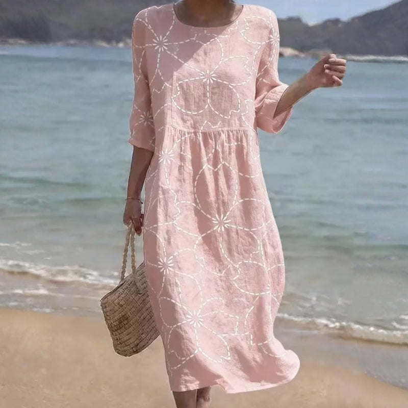 Damen Kleid mit Blumenmuster und Rundhalsausschnitt Jully