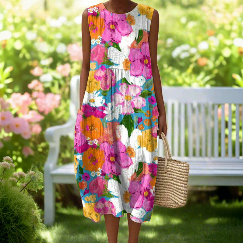 Damen Kleid mit Blumenmuster und Taschen Jully