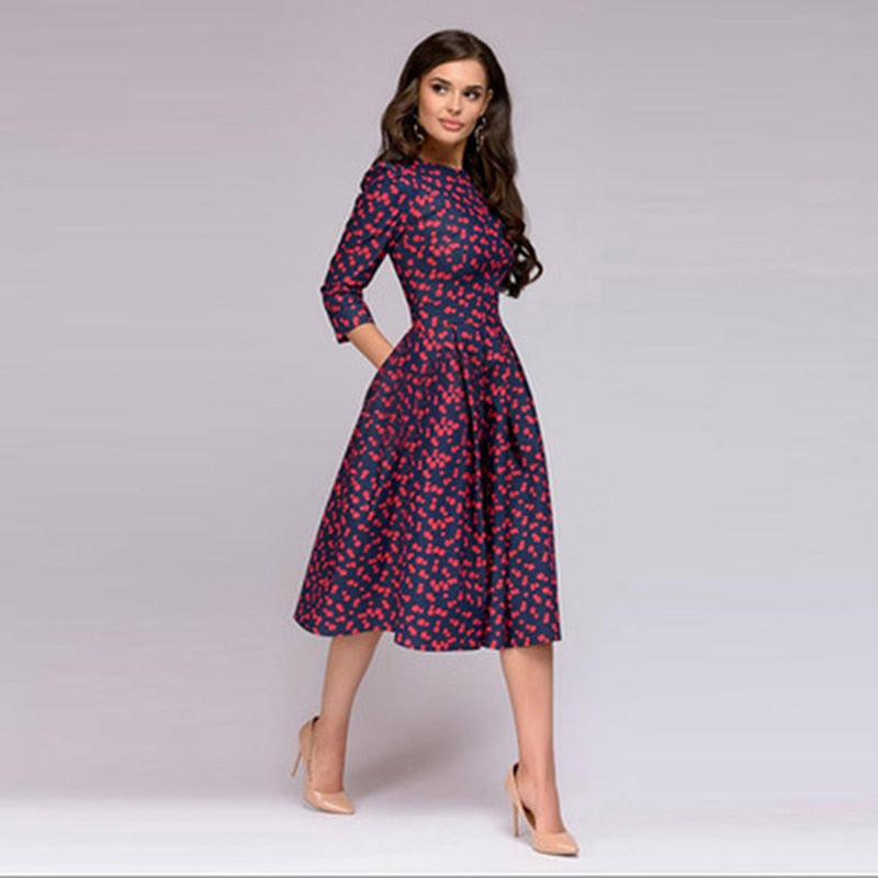Damen Kleid mit Blumenmuster und drei Viertel Ärmeln Jully