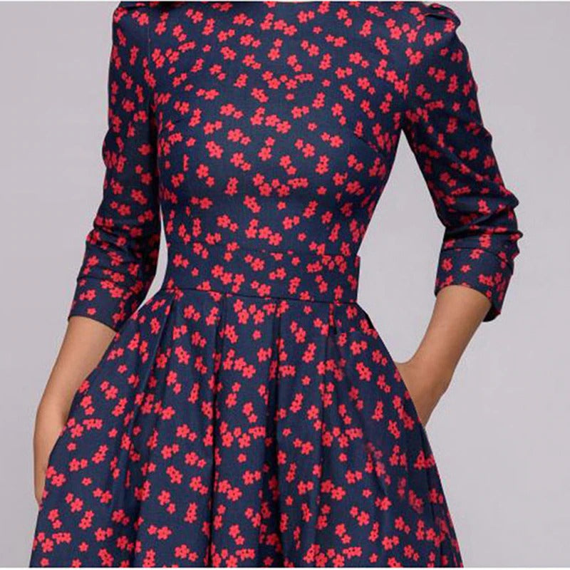 Damen Kleid mit Blumenmuster und drei Viertel Ärmeln Jully