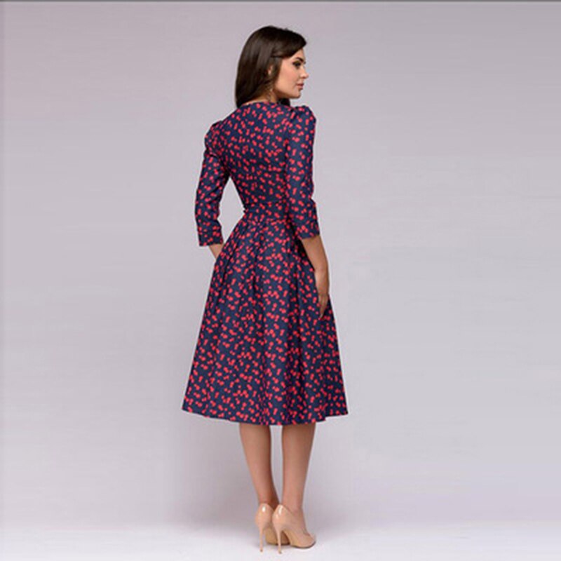 Damen Kleid mit Blumenmuster und drei Viertel Ärmeln Jully