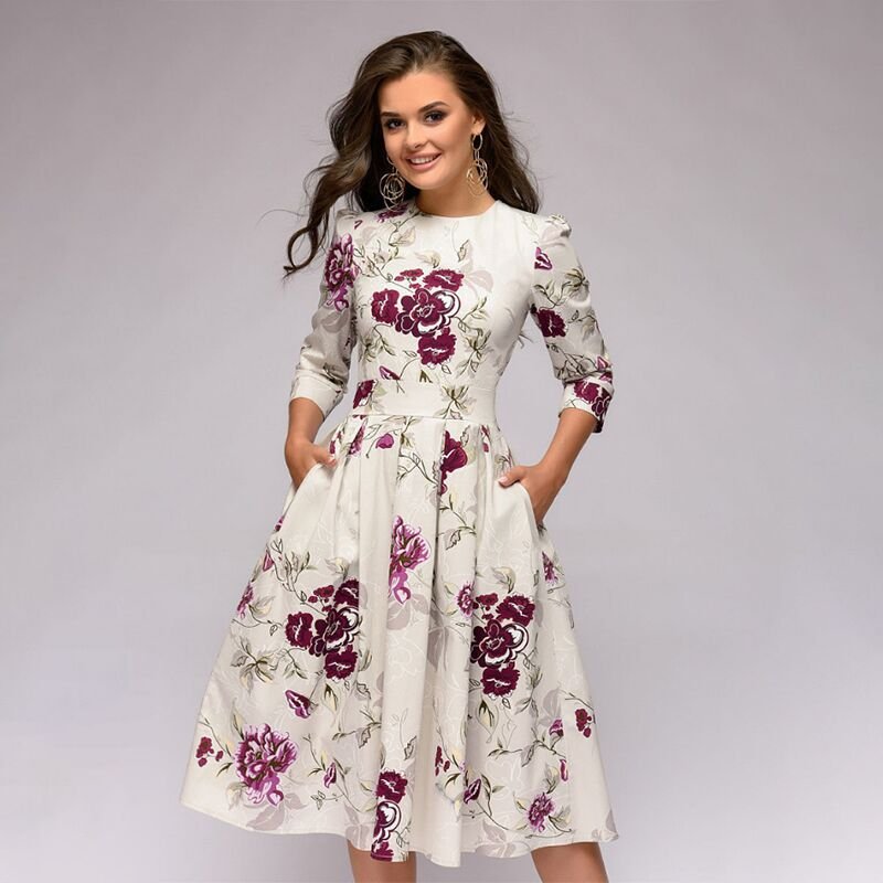 Damen Kleid mit Gepufften Ärmeln im Retro-Design Jully