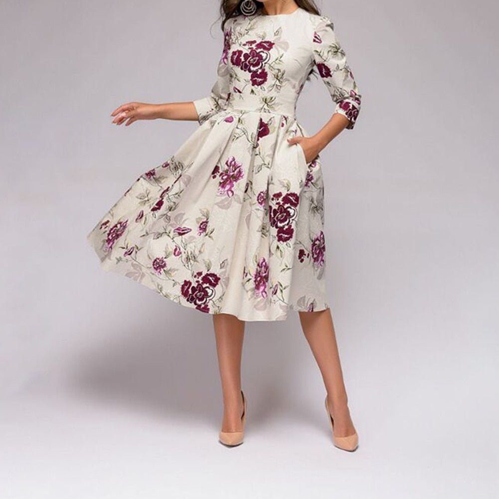 Damen Kleid mit Gepufften Ärmeln im Retro-Design Jully