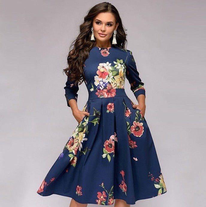Damen Kleid mit Gepufften Ärmeln im Retro-Design Jully