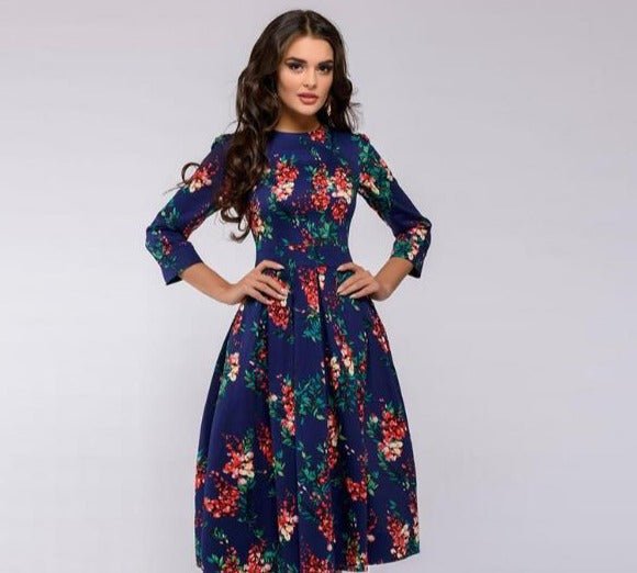 Damen Kleid mit Gepufften Ärmeln im Retro-Design Jully