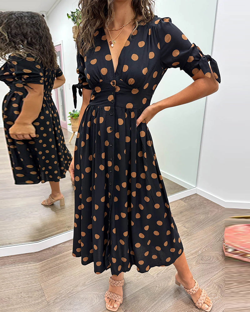 Damen Kleid mit Puffärmeln und Punktmuster Jully