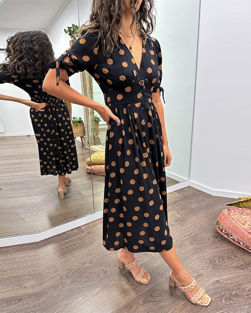 Damen Kleid mit Puffärmeln und Punktmuster Jully
