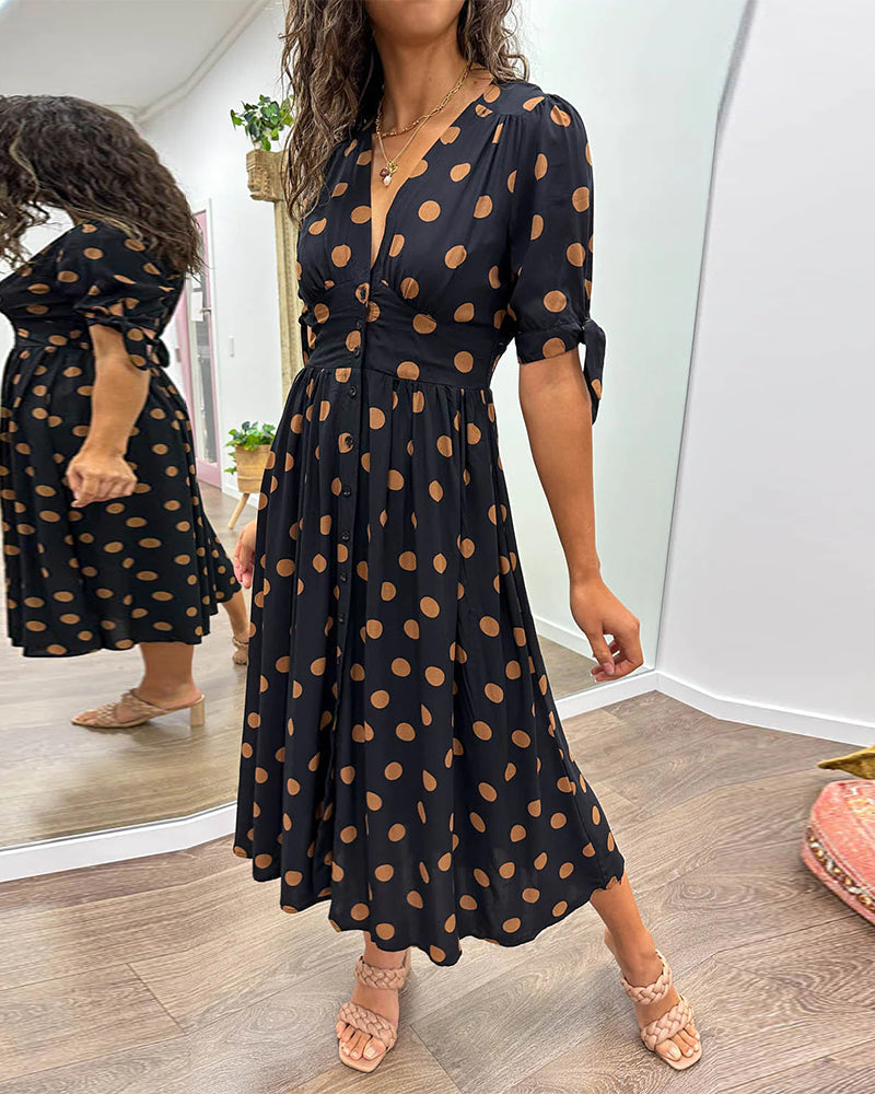 Damen Kleid mit Puffärmeln und Punktmuster Jully