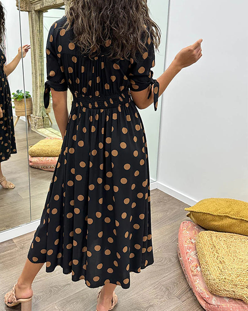 Damen Kleid mit Puffärmeln und Punktmuster Jully
