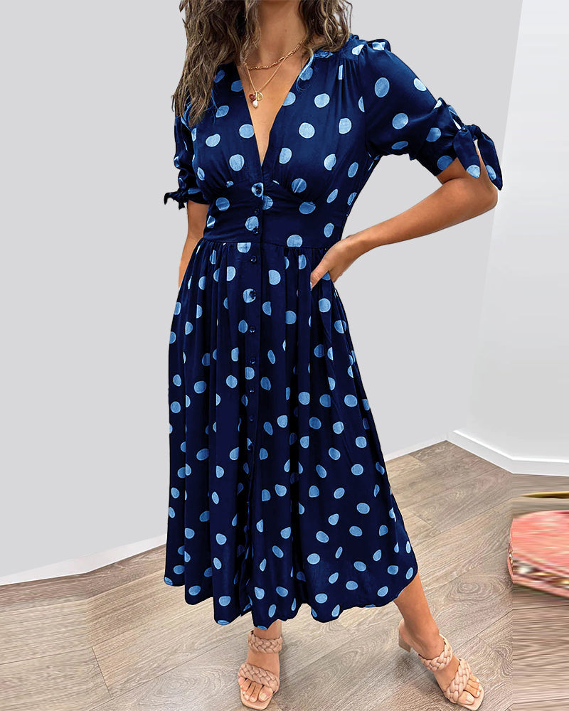 Damen Kleid mit Puffärmeln und Punktmuster Jully