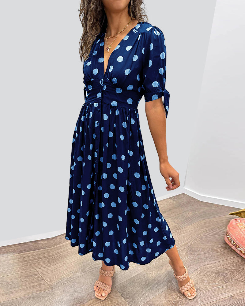 Damen Kleid mit Puffärmeln und Punktmuster Jully