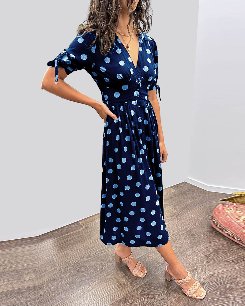 Damen Kleid mit Puffärmeln und Punktmuster Jully
