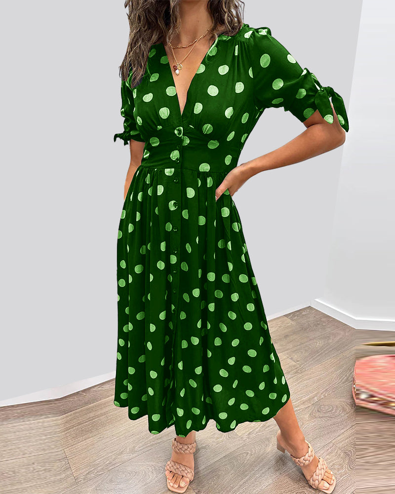 Damen Kleid mit Puffärmeln und Punktmuster Jully