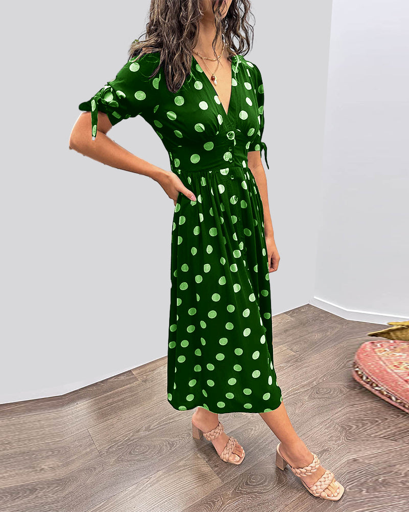 Damen Kleid mit Puffärmeln und Punktmuster Jully