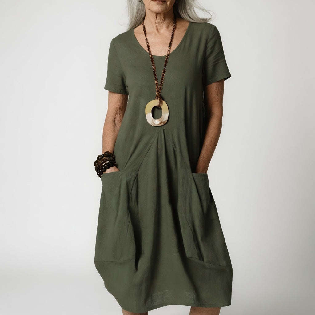 Damen Kleid mit Rundhalsausschnitt aus hochwertigem Stoff Jully