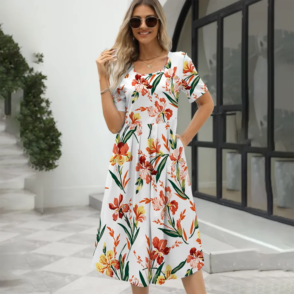 Damen Kleid mit Rundhalsausschnitt und kurzem Arm Jully