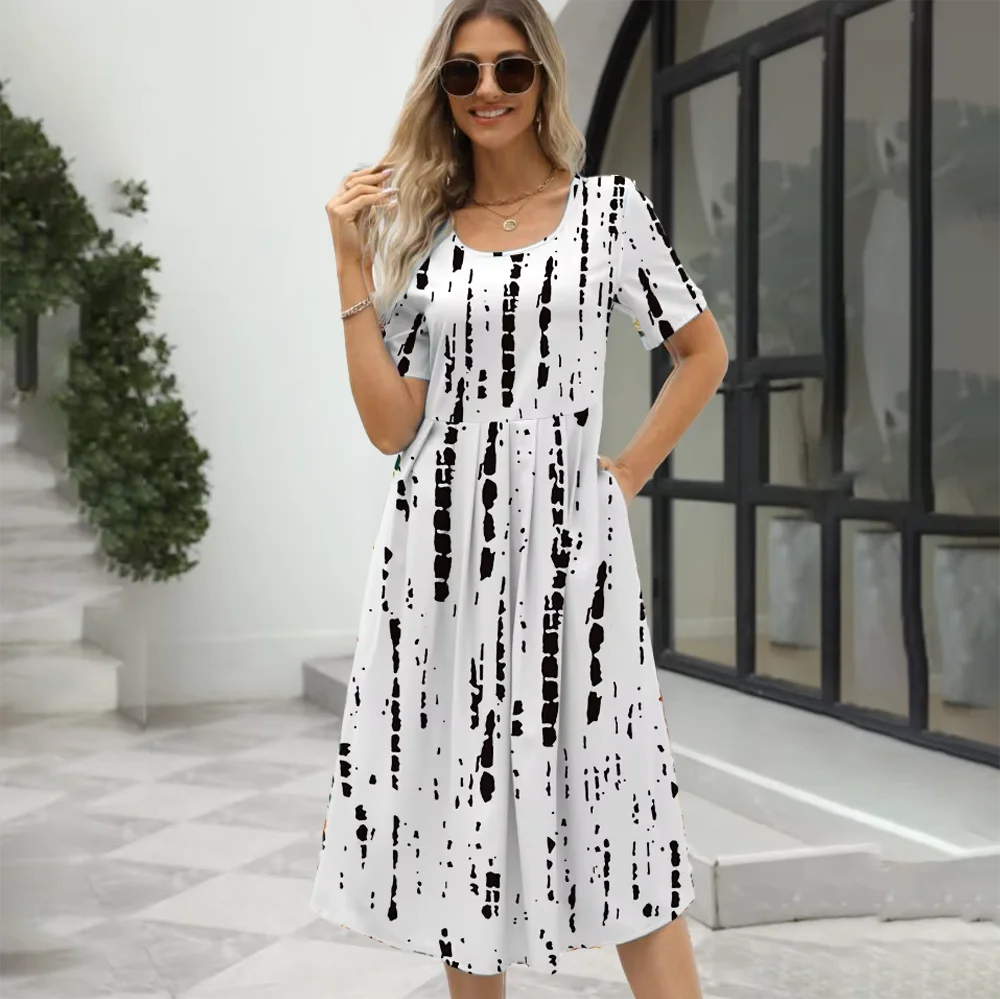 Damen Kleid mit Rundhalsausschnitt und kurzem Arm Jully