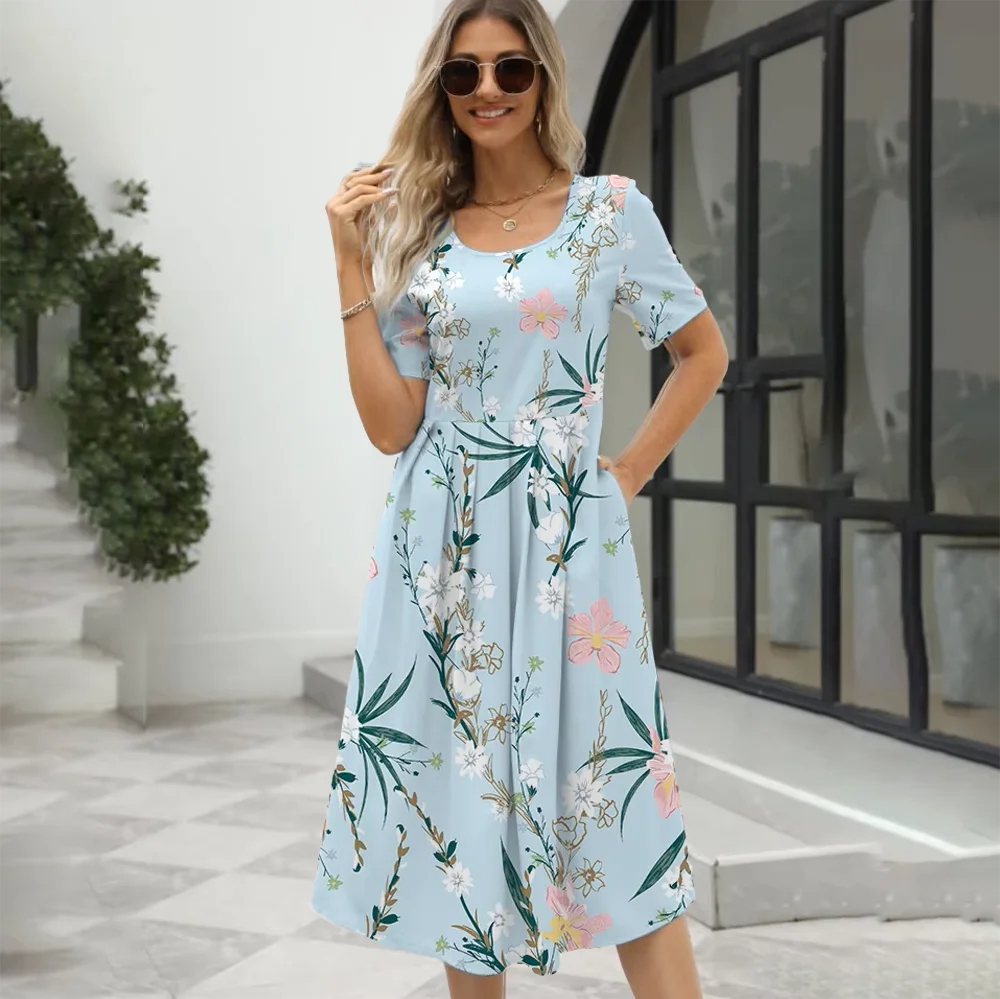 Damen Kleid mit Rundhalsausschnitt und kurzem Arm Jully