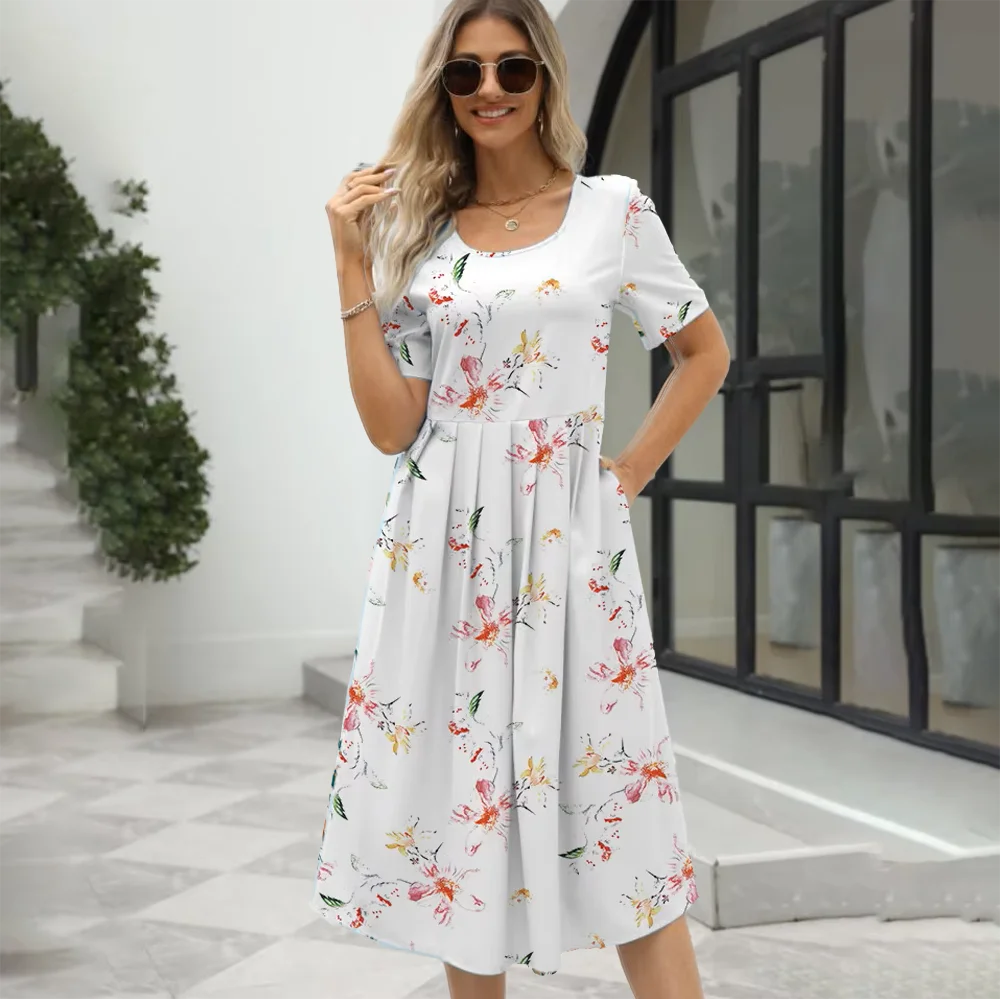 Damen Kleid mit Rundhalsausschnitt und kurzem Arm Jully