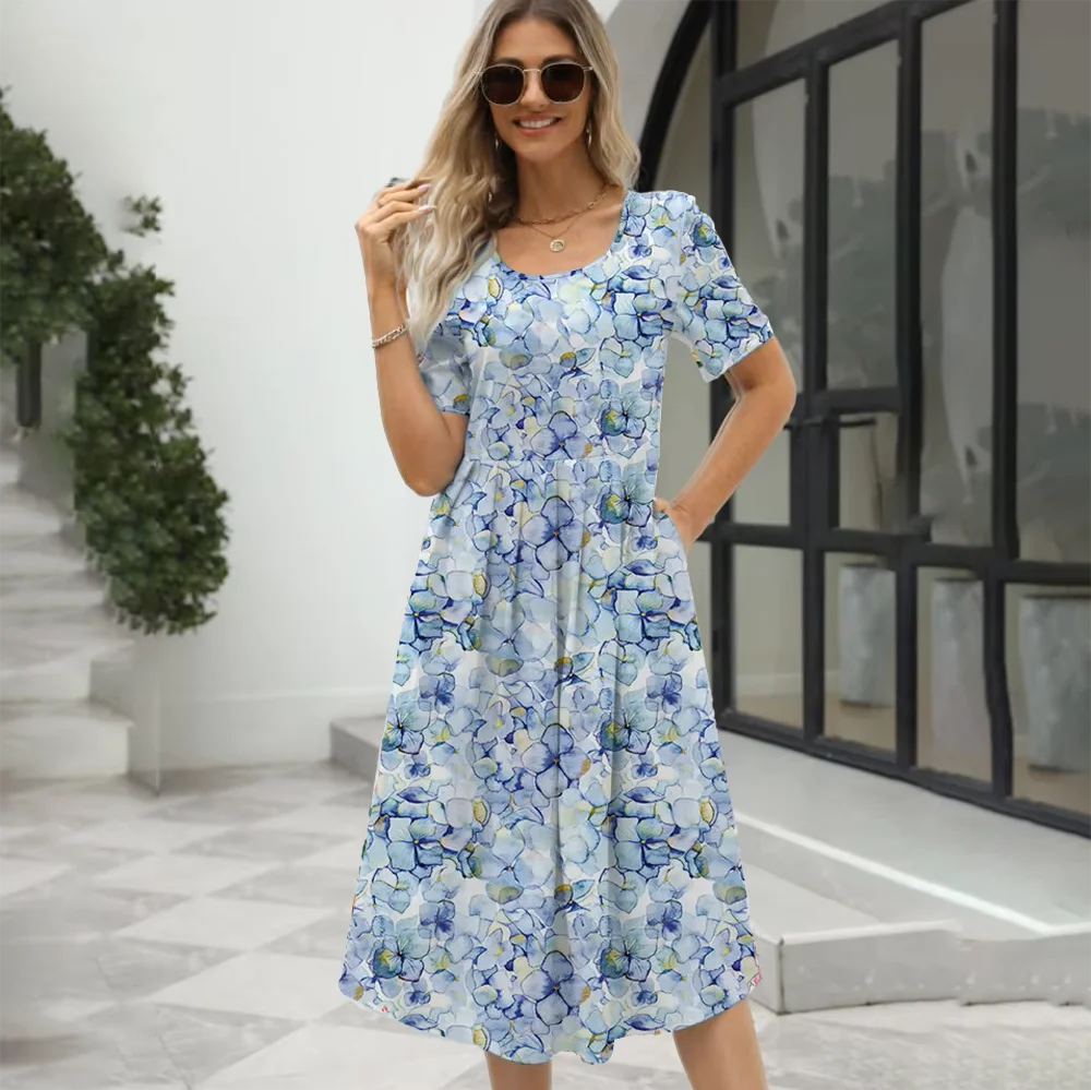 Damen Kleid mit Rundhalsausschnitt und kurzem Arm Jully