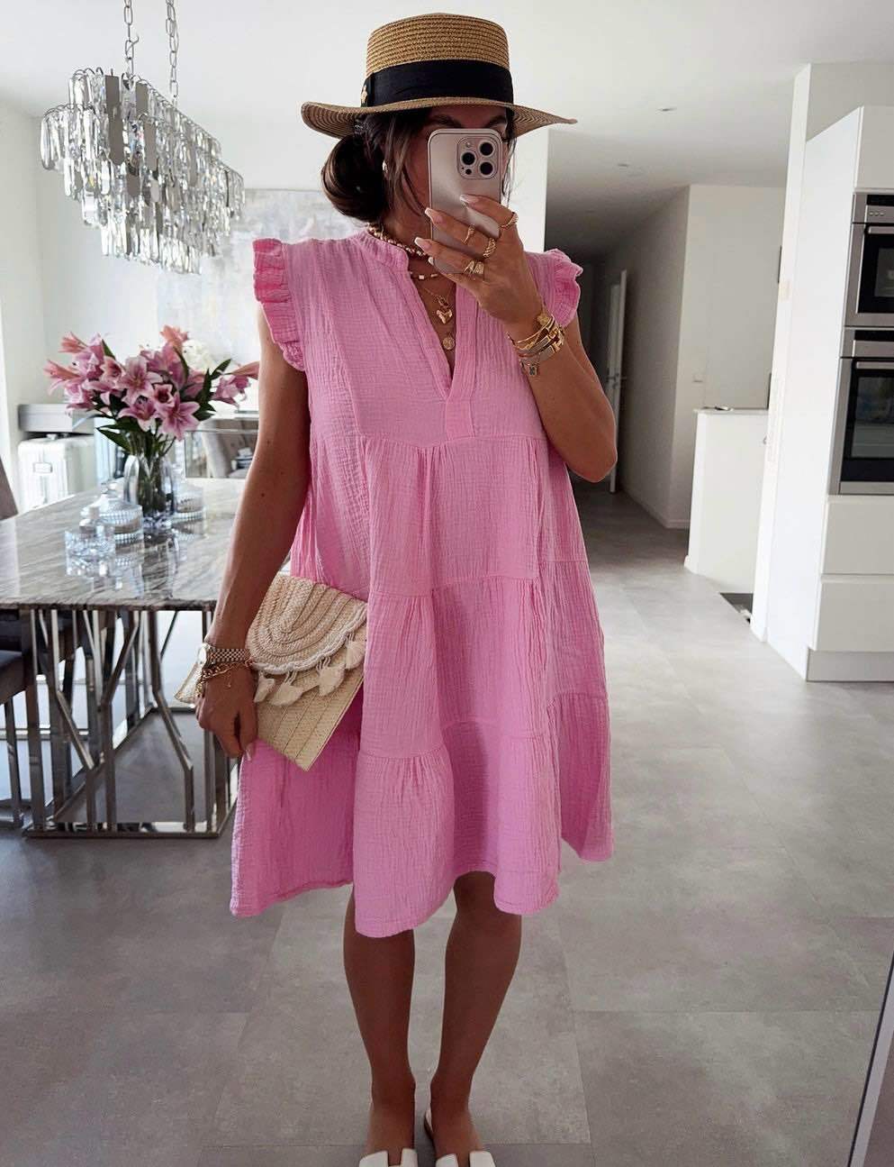 Damen Kleid mit Rüschenärmeln Jully