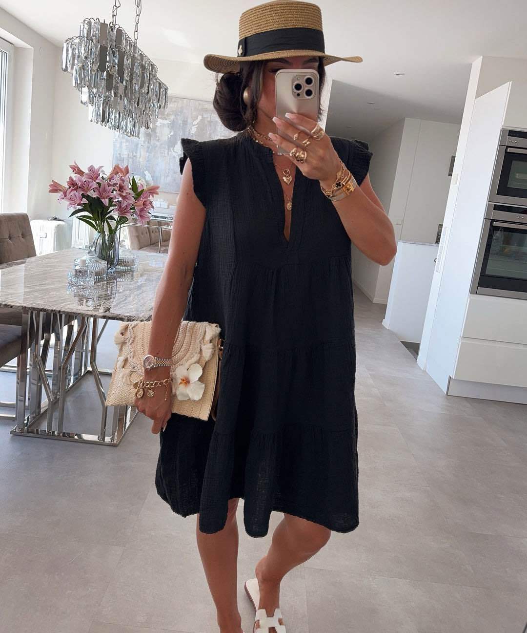 Damen Kleid mit Rüschenärmeln Jully